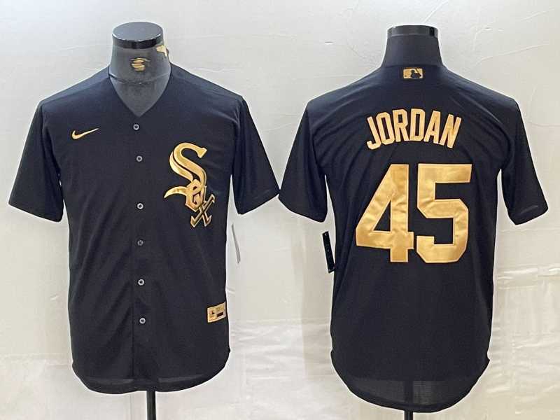 Men%27s Chicago White Sox #45 Michael Jordan Black Gold Cool Base Stitched Baseball Jersey